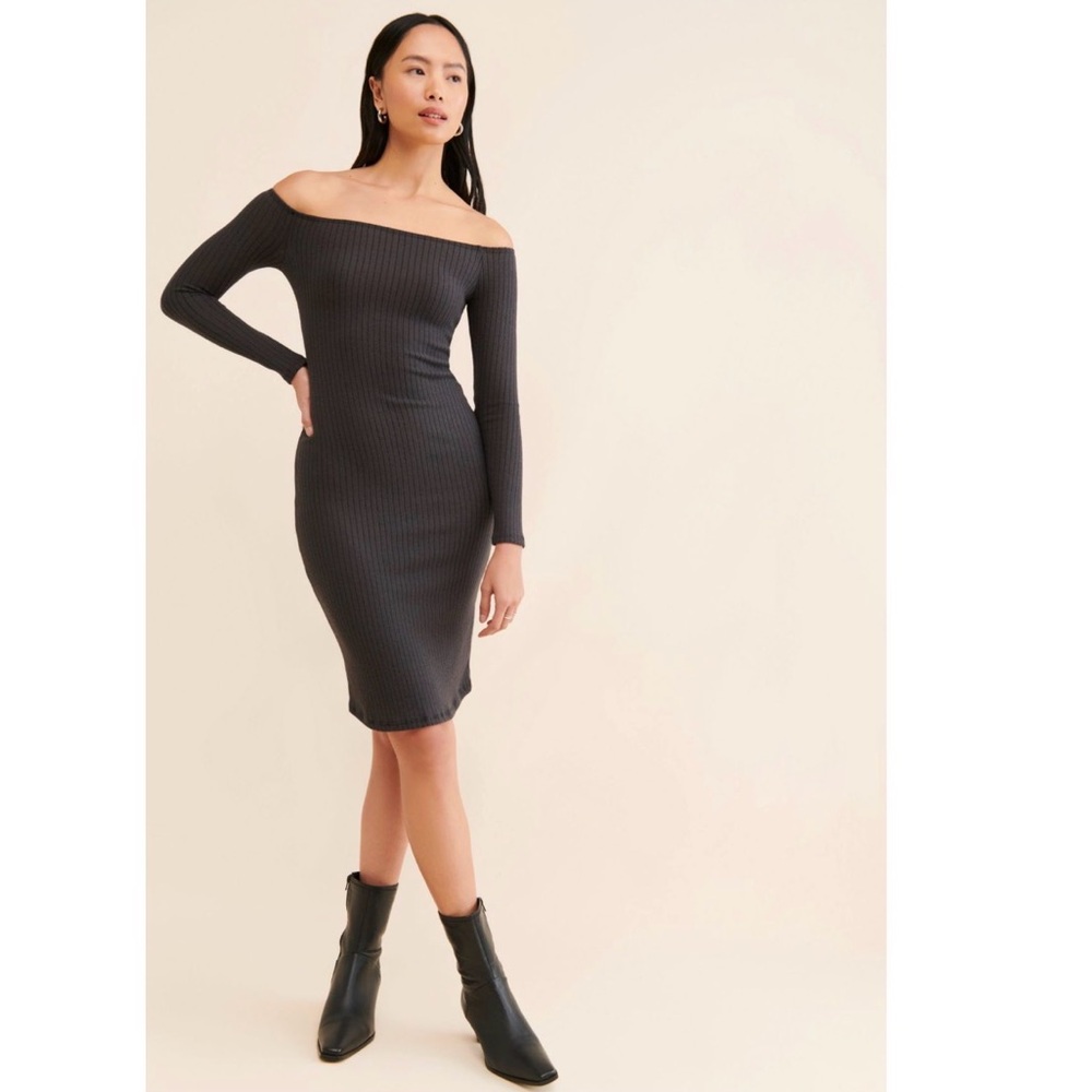 Urban Outfitters Silence + Noise “Cookie” Cozy Off the Shoulder Midi Dress